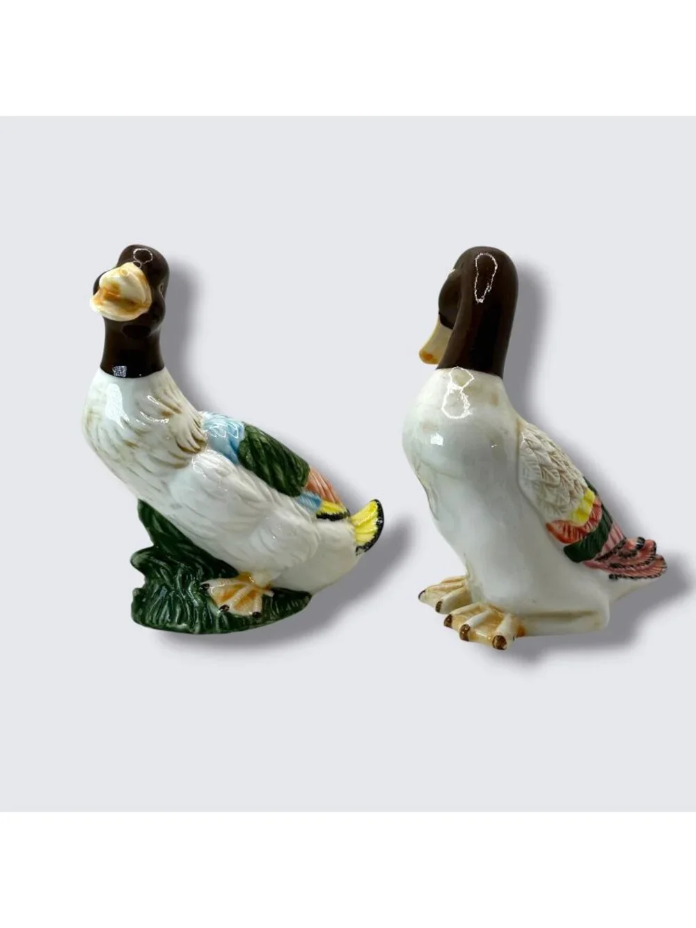 Vintage Ceramic Mallard Duck Figurines Multicolor Hand-Painted Pair Ks Collectio